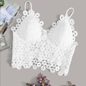White lace floral crop top
